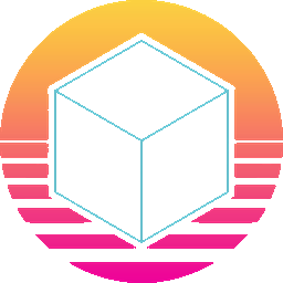 The emblem: a black cube in front of a setting sun.