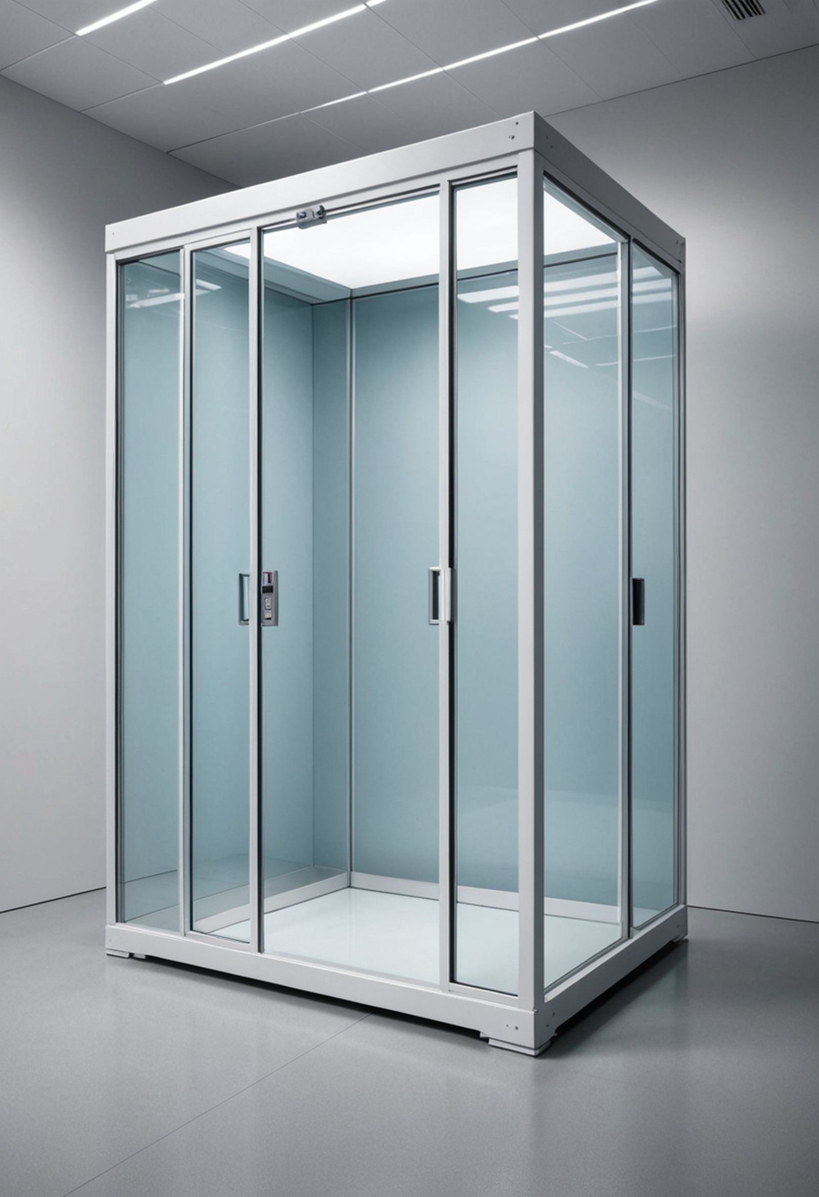 a cold aisle containment enclosure with glass doors closed