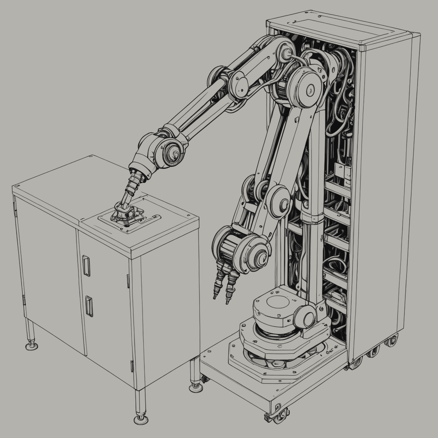 Figure 4.1. Robotic handling unit at a rack face, arm extended.