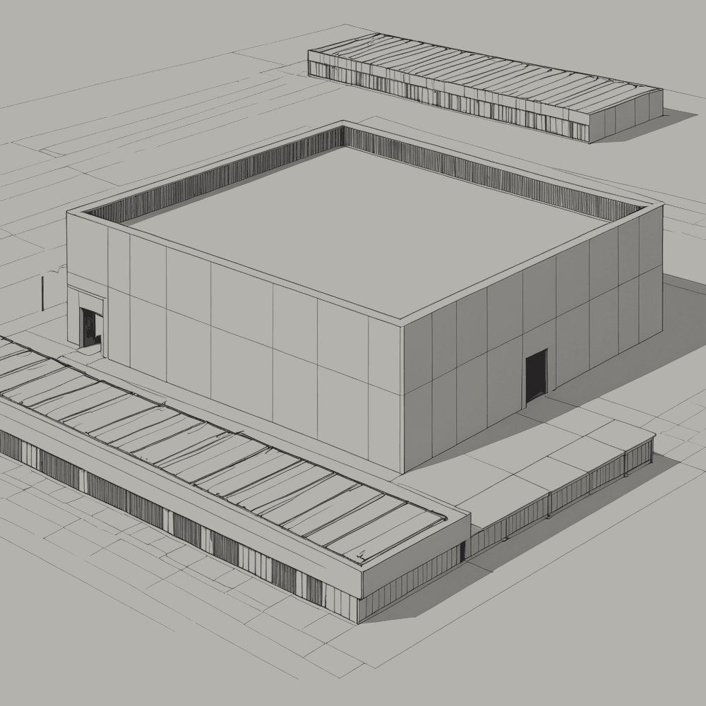 Figure 2.2. The building, reference drawing for a coastal site. The coast is not drawn; the building does not change with it.