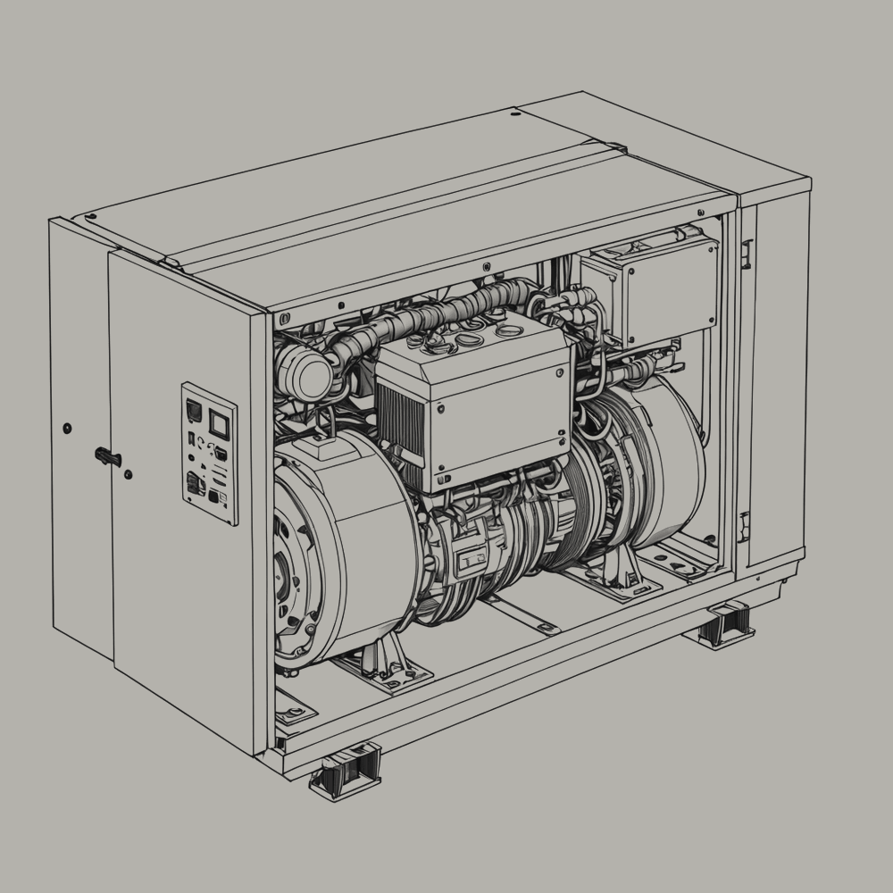 Figure 5.4. Standby generator, enclosure cut away to show the engine. The generator hall holds one per bay.