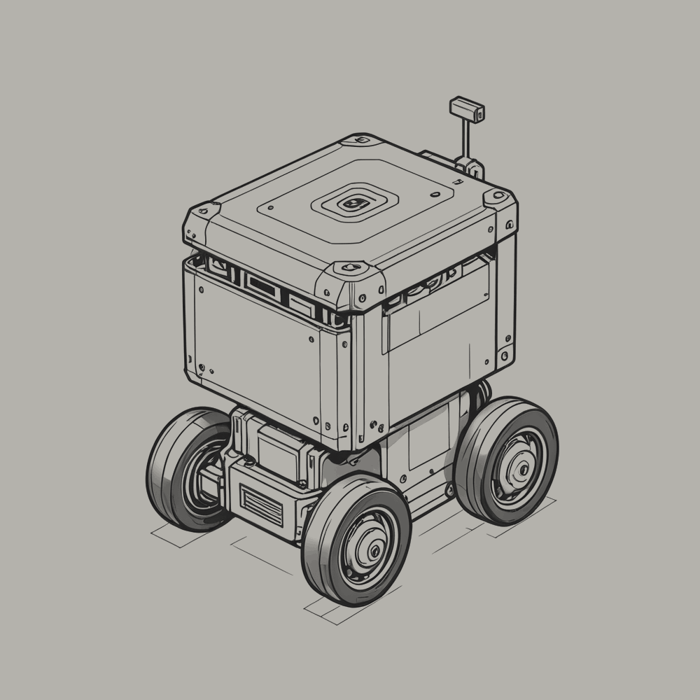 Figure 8.1. Autonomous transport unit. Reference drawing; the machine that moves stock in a warehouse is the same class of machine as the handling units that move components here (4.2).
