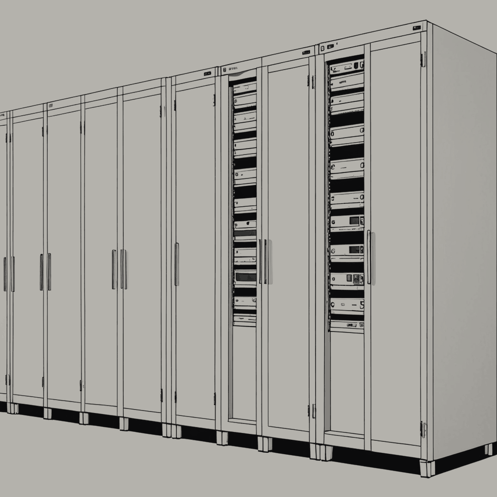Figure 3.4. Racks, front. Each is full; none is labelled for a reader.