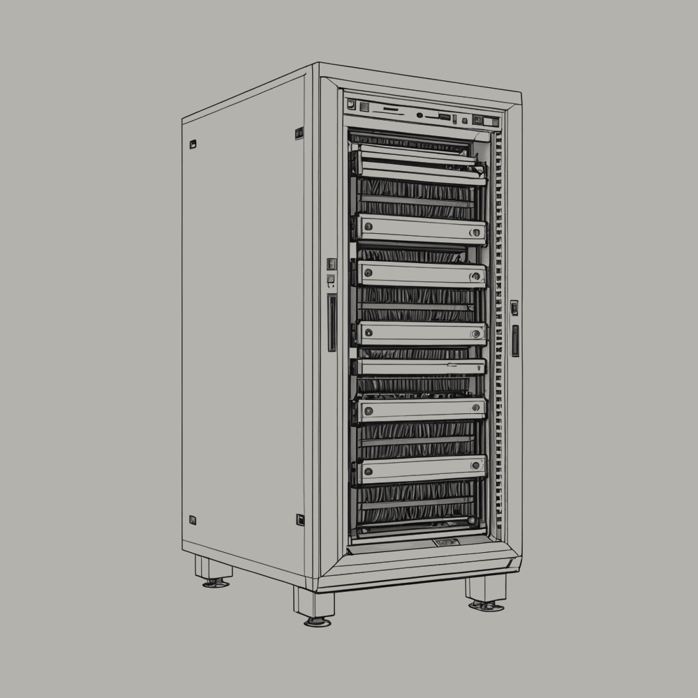 Figure 7.4. Accelerator rack, front. A part of the weights is held here, and a part in every rack like it.