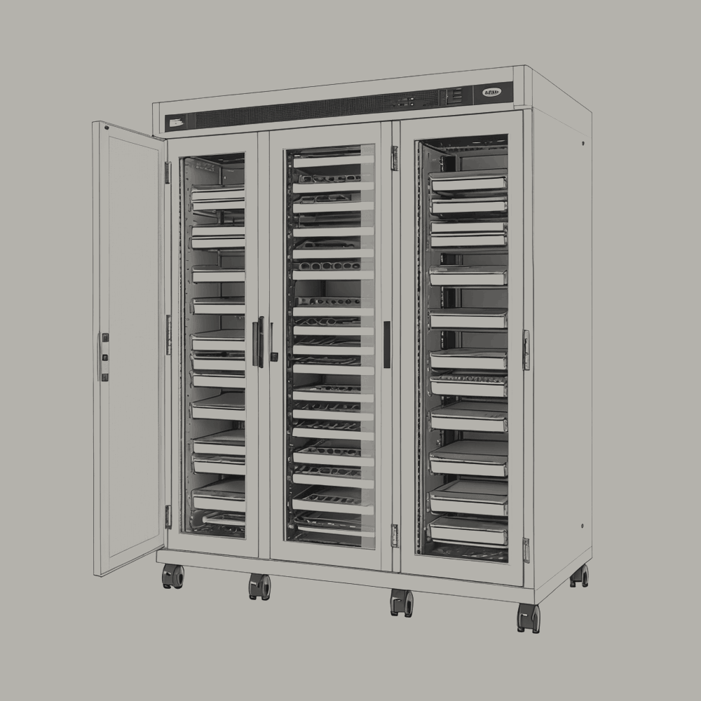 Figure 7.5. Rack. One door stands open; nothing inside can be read from here.
