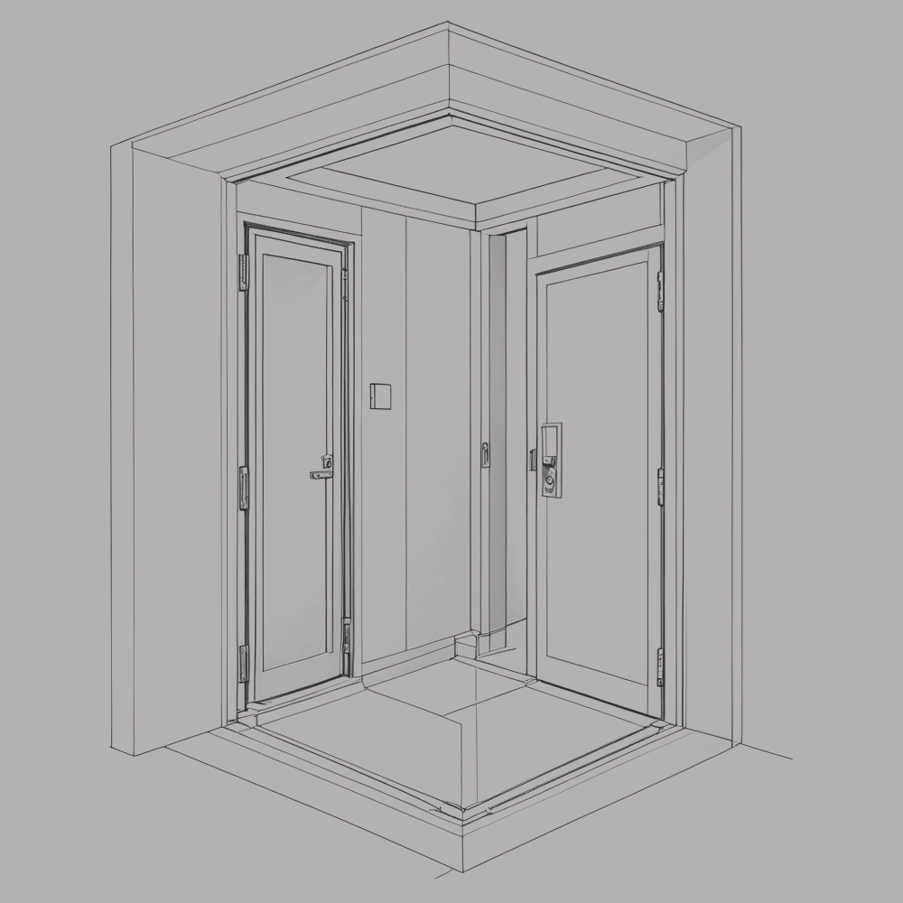 Figure 2.4. Security vestibule, cutaway. Two doors; only one opens at a time.